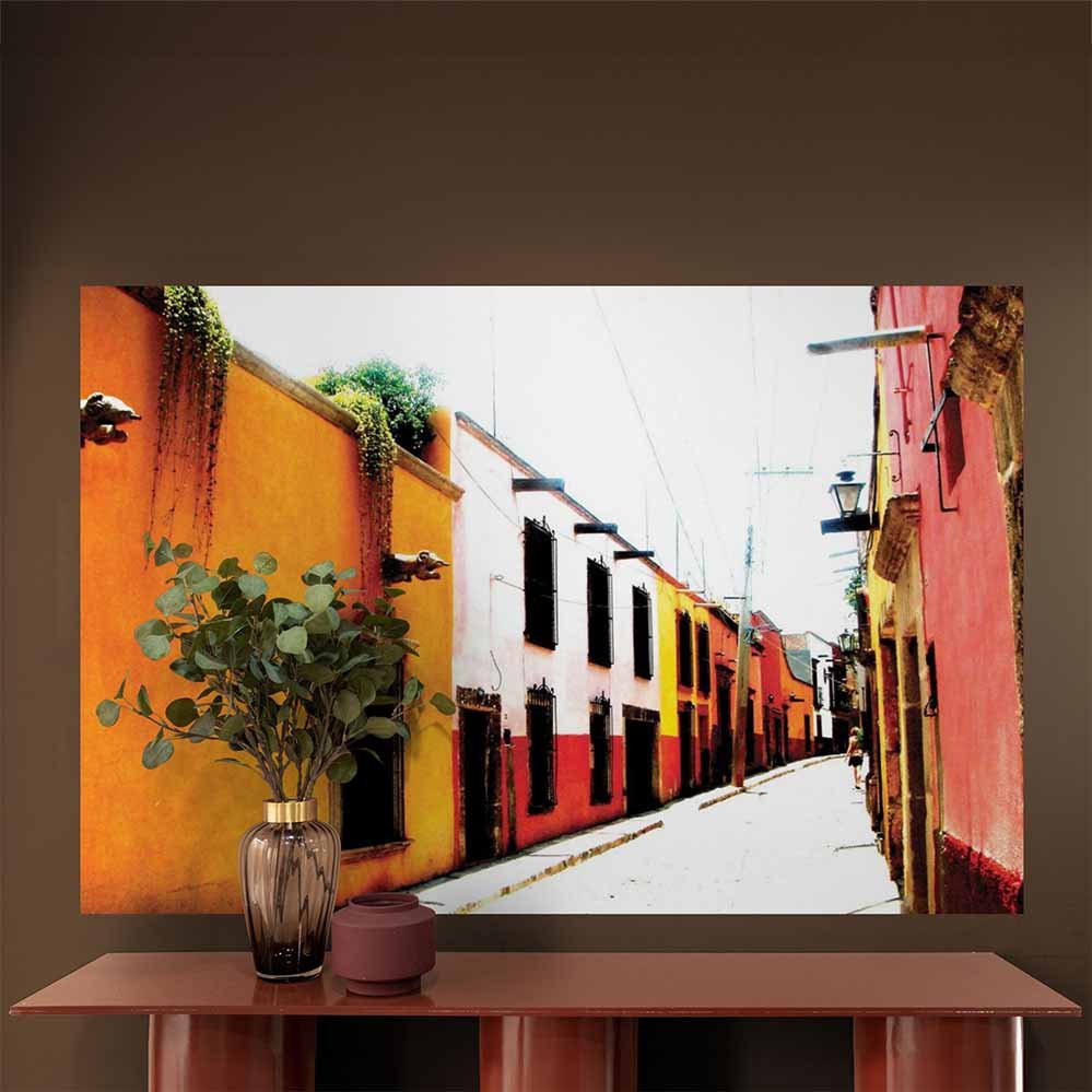72 inch Mexican Multi-Color Building Architecture poster displayed on wall above table