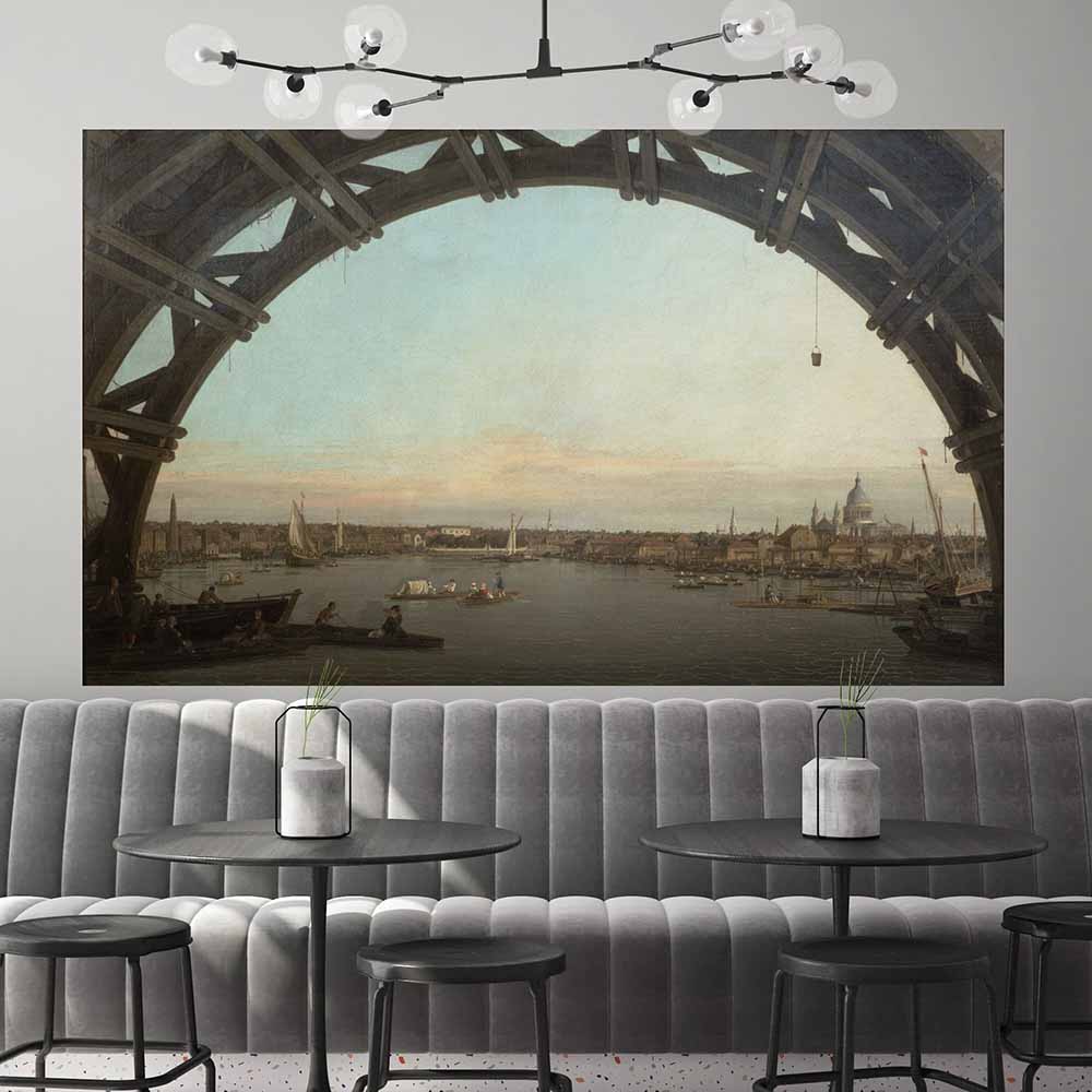 50.5x84 London Seen through an Arch of Westminster Bridge Poster Displayed in Restaurant