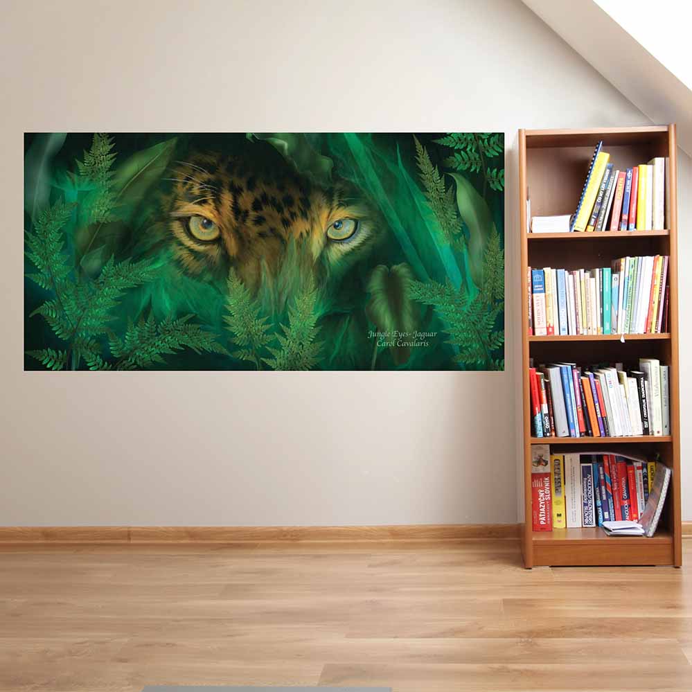 41.5x84 inch Jungle Eyes Jaguar Poster Displayed by Bookcase