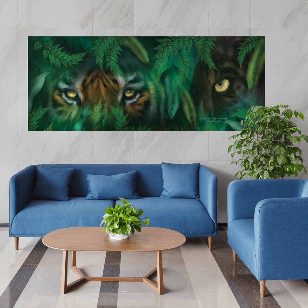 33.5x84 inch Tiger & Panther Poster Displayed in Living Room