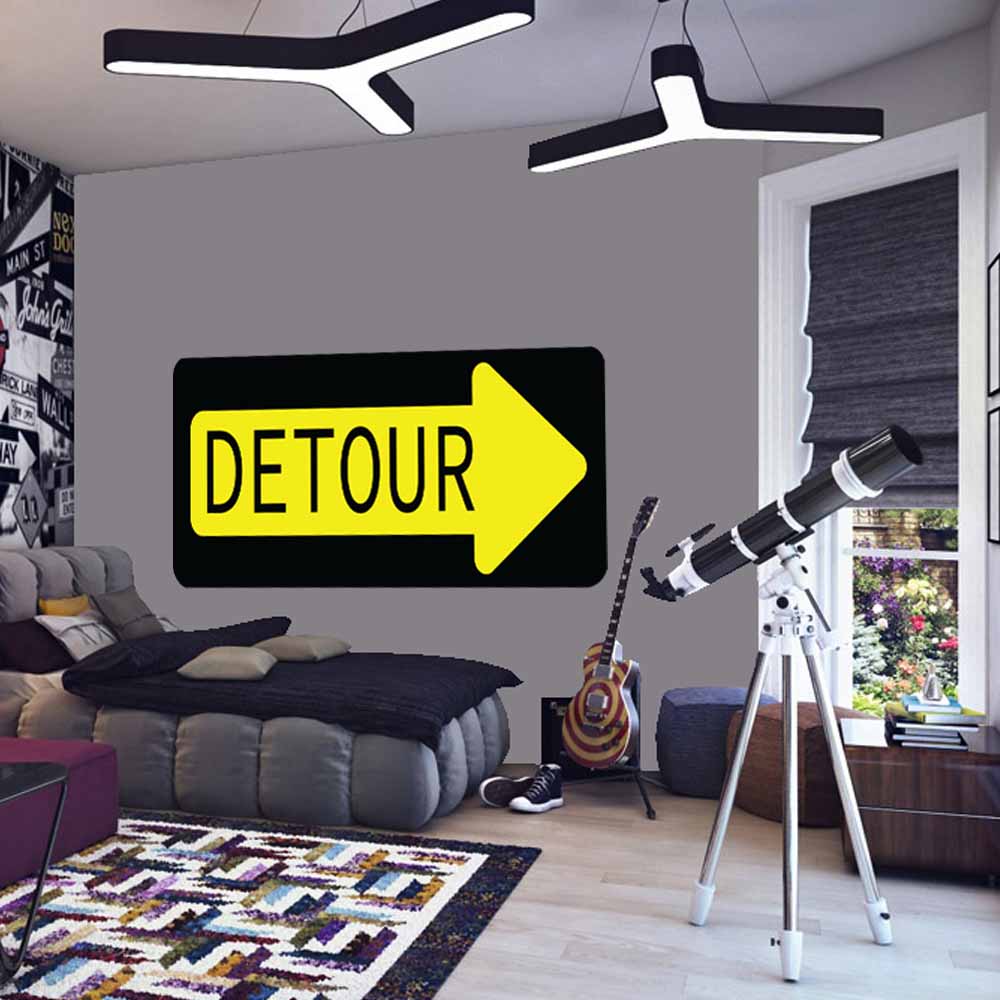 32.5x84 inch Detour Sign Decal Installed In Teens Bedroom