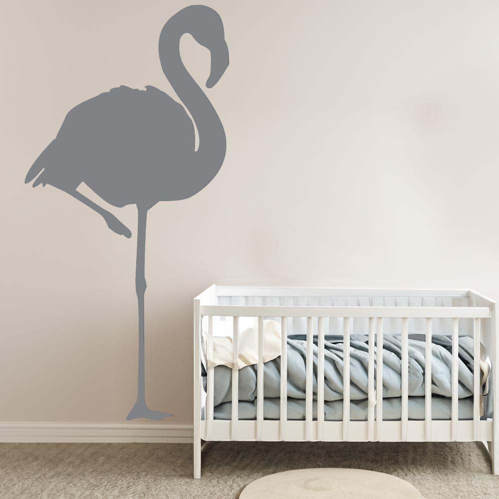 84 inch Gray Flamingo Silhouette Wall Decal Installed Next to Crib