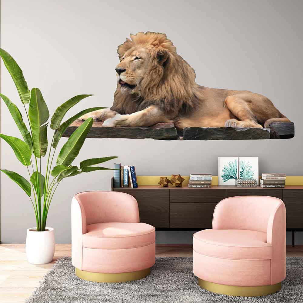 84 inch Lion Resting Wall Decal Installed Above Console Table