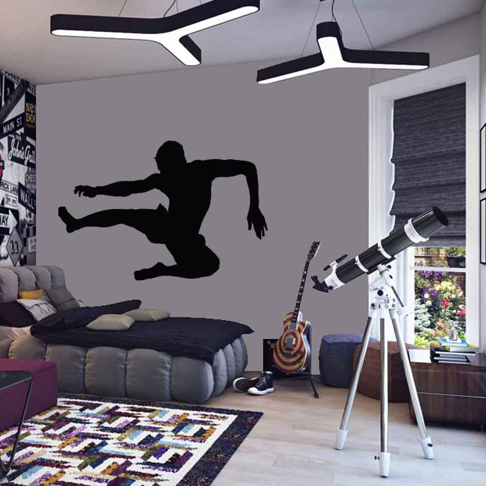 84 inch Martial Arts Flying Kick Silhouette Wall Decal Installed in Teen Boys Room
