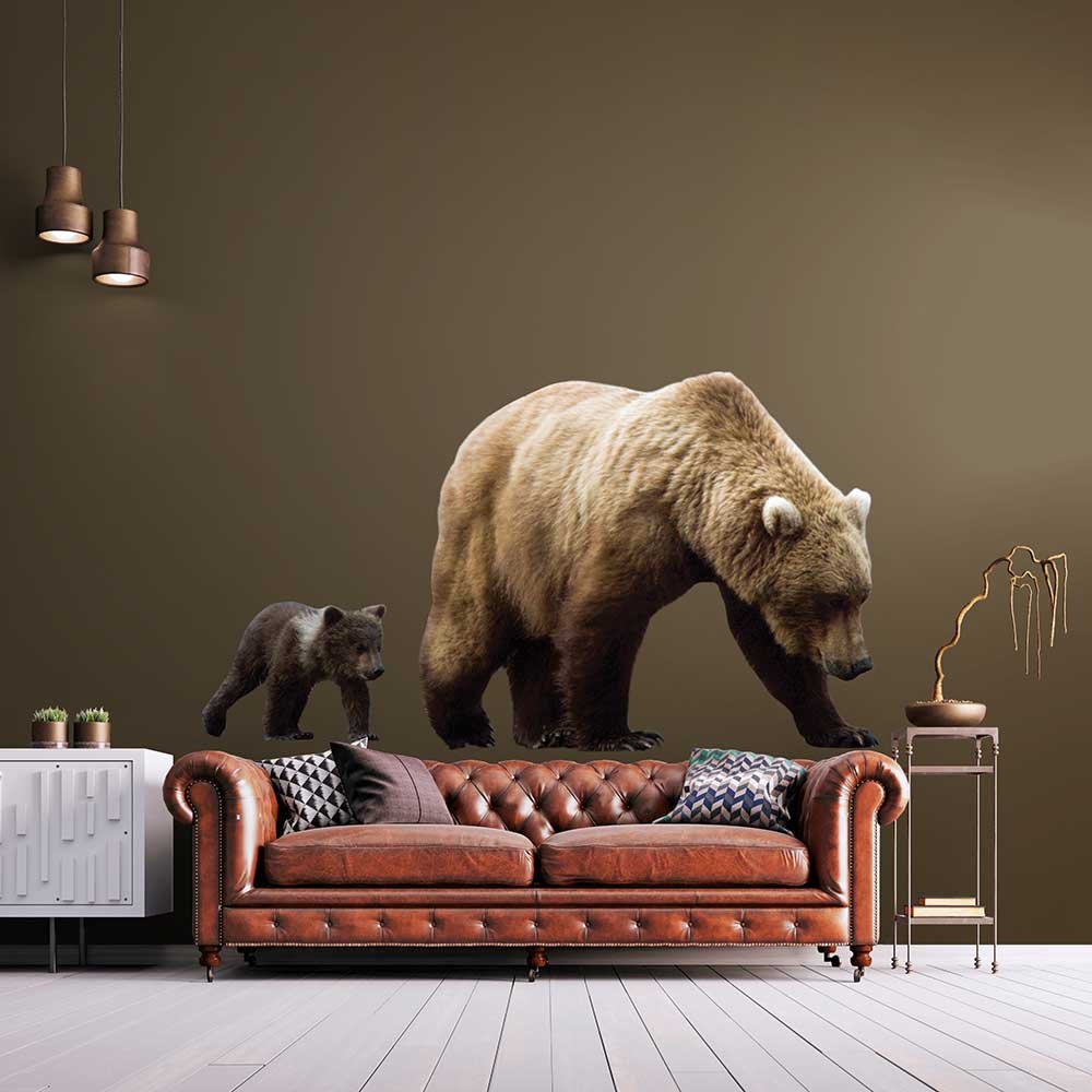 84 inch Mother Bear & Cub Die-Cut Decal Installed in Living Room
