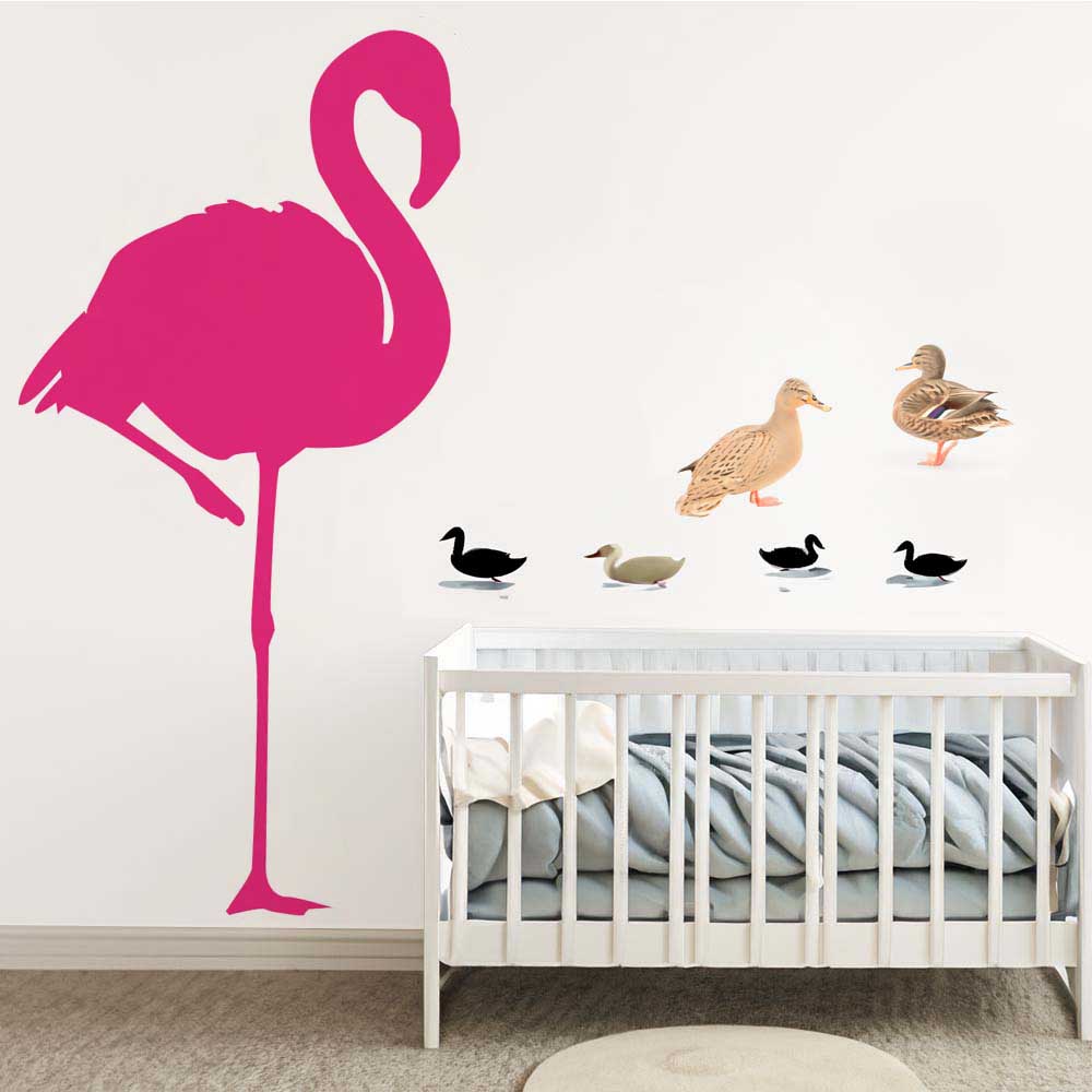 84 inch Pink Flamingo Silhouette Wall Decal Installed in Nursery