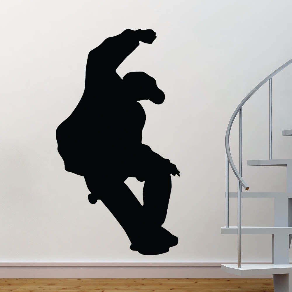 84 inch Skateboard Blunt Silhouette Wall Decal Installed by Stairs