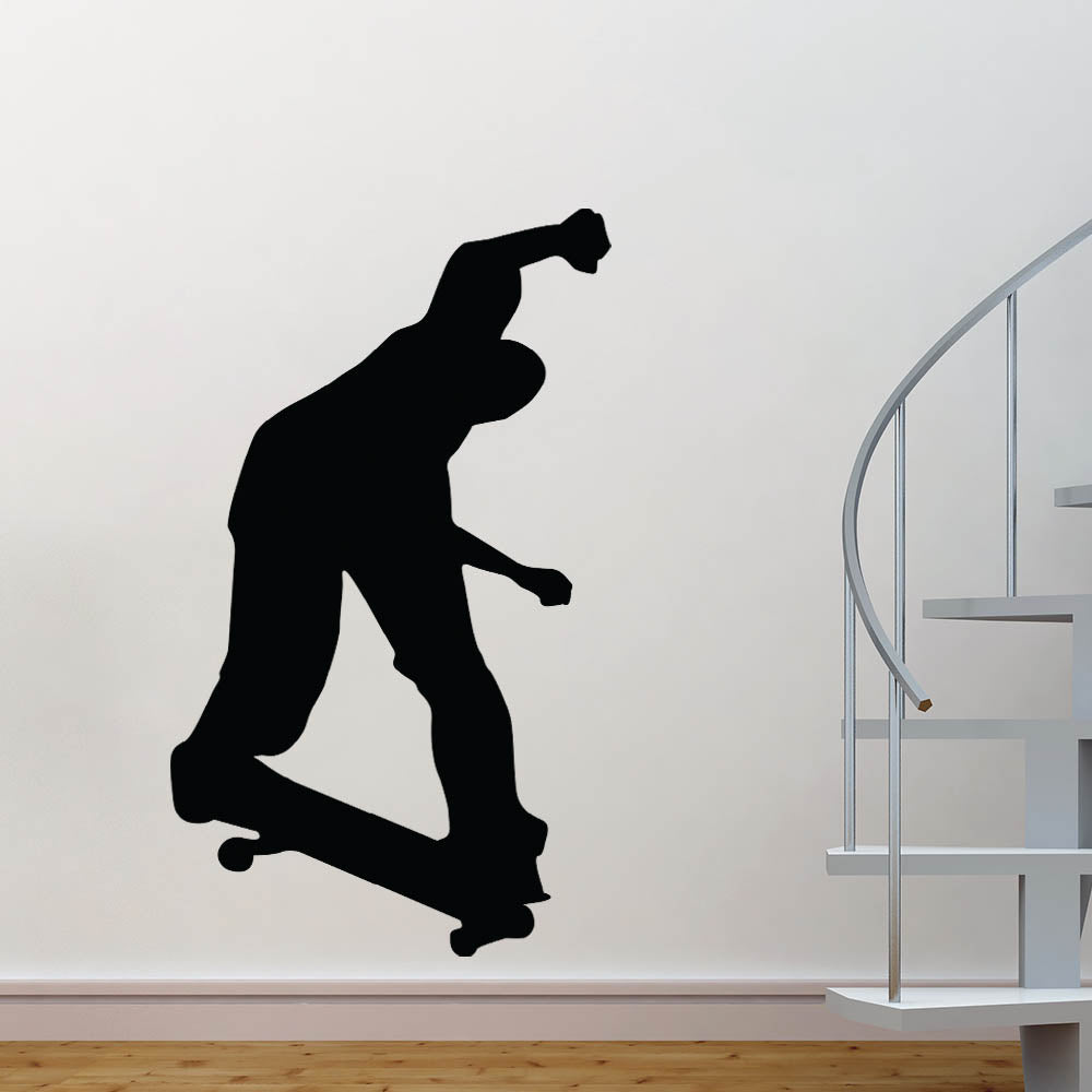 84 inch Skateboard Disaster Silhouette Wall Decal Installed Next to Stairs