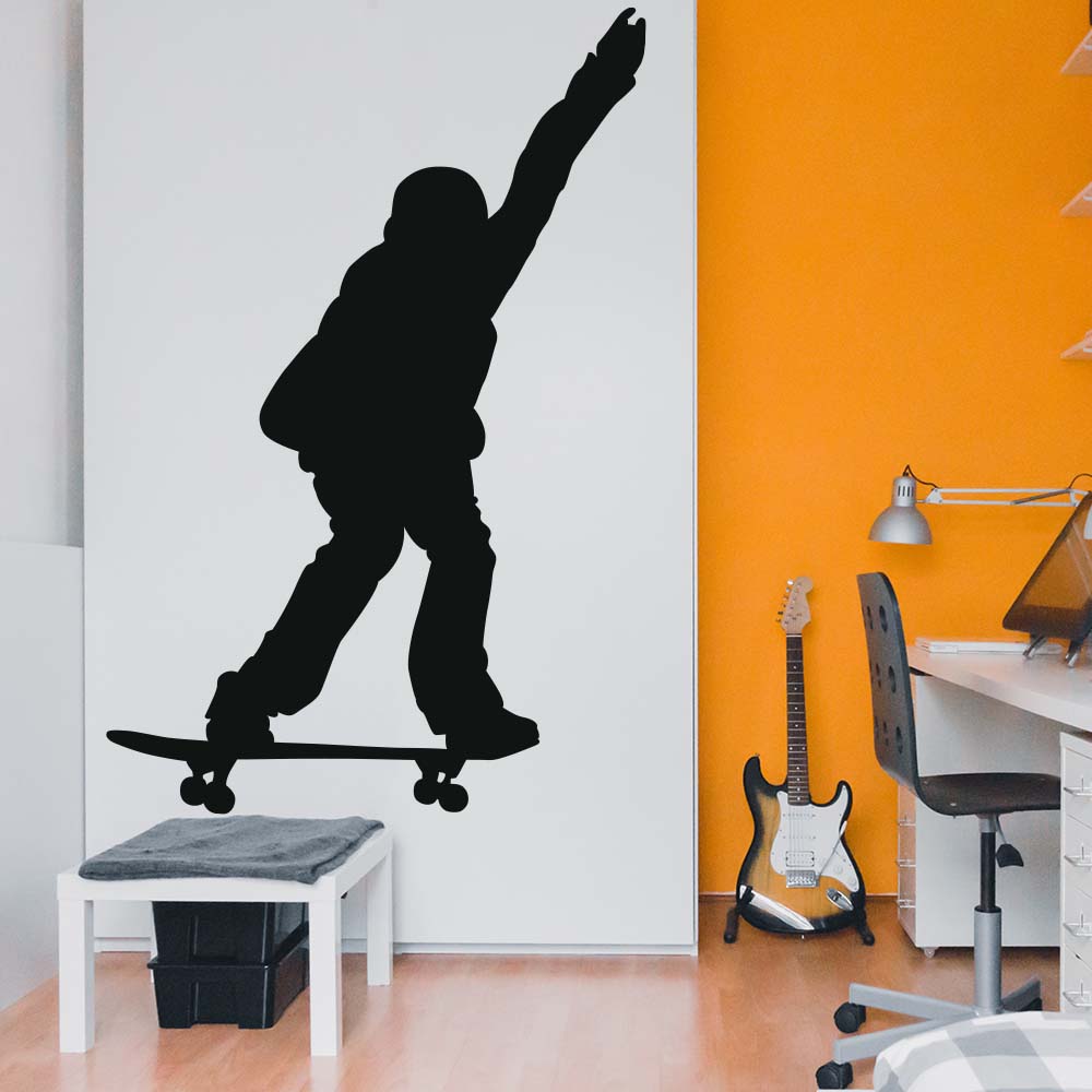 84 inch Skateboard Manual Silhouette  Wall Decal Installed in Teen Boys Room