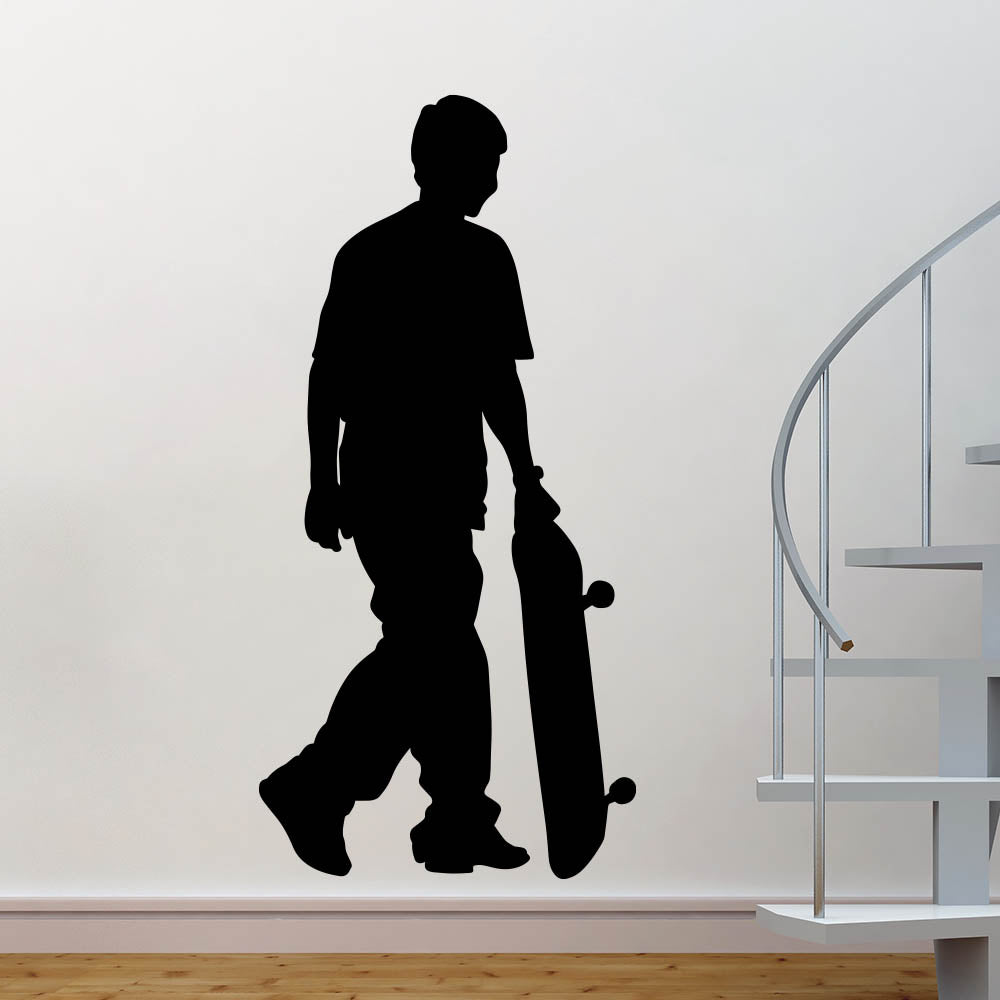 84 inch Skateboard Silhouette Wall Decal Installed Next to Staircase