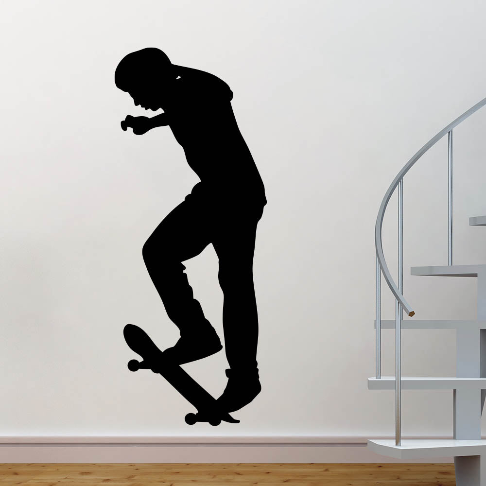 84 inch Skateboard Spacewalk Silhouette Wall Decal Installed Next to Staircase