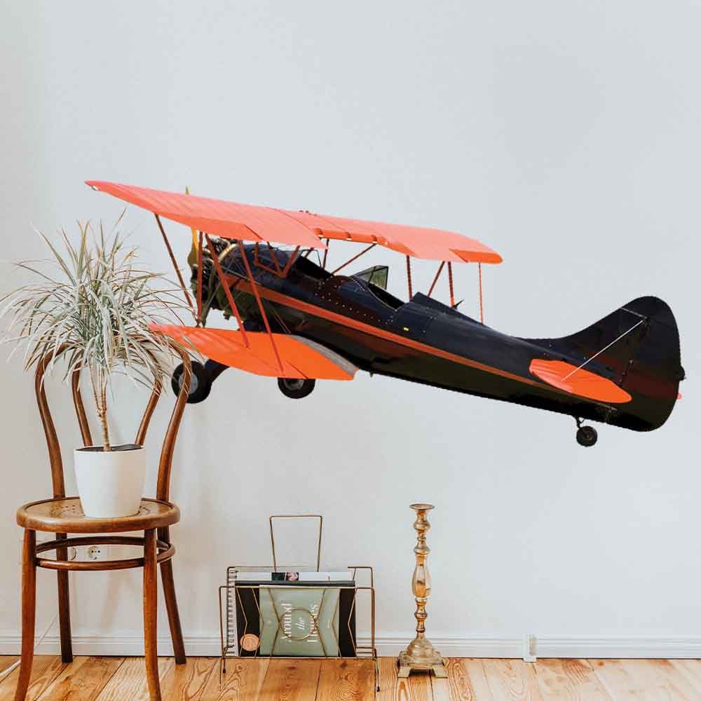 84 inch Vintage Biplane Wall Decal Installed on Wall