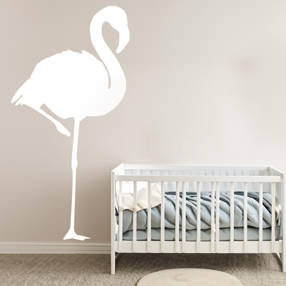 84 inch White Flamingo Silhouette Wall Decal Installed in Nursery
