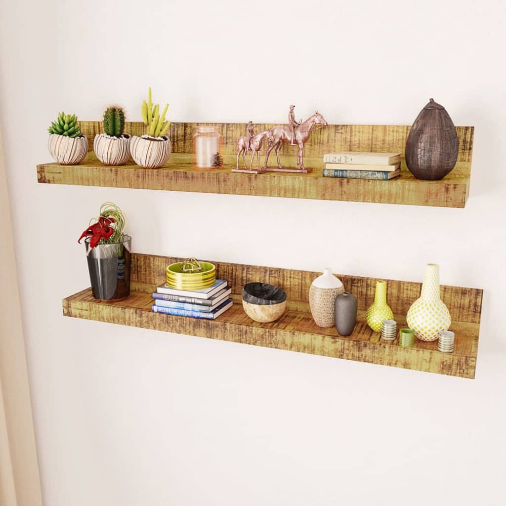 vidaXL Solid Wood Wall Mounted Display Shelf 2 pcs-1