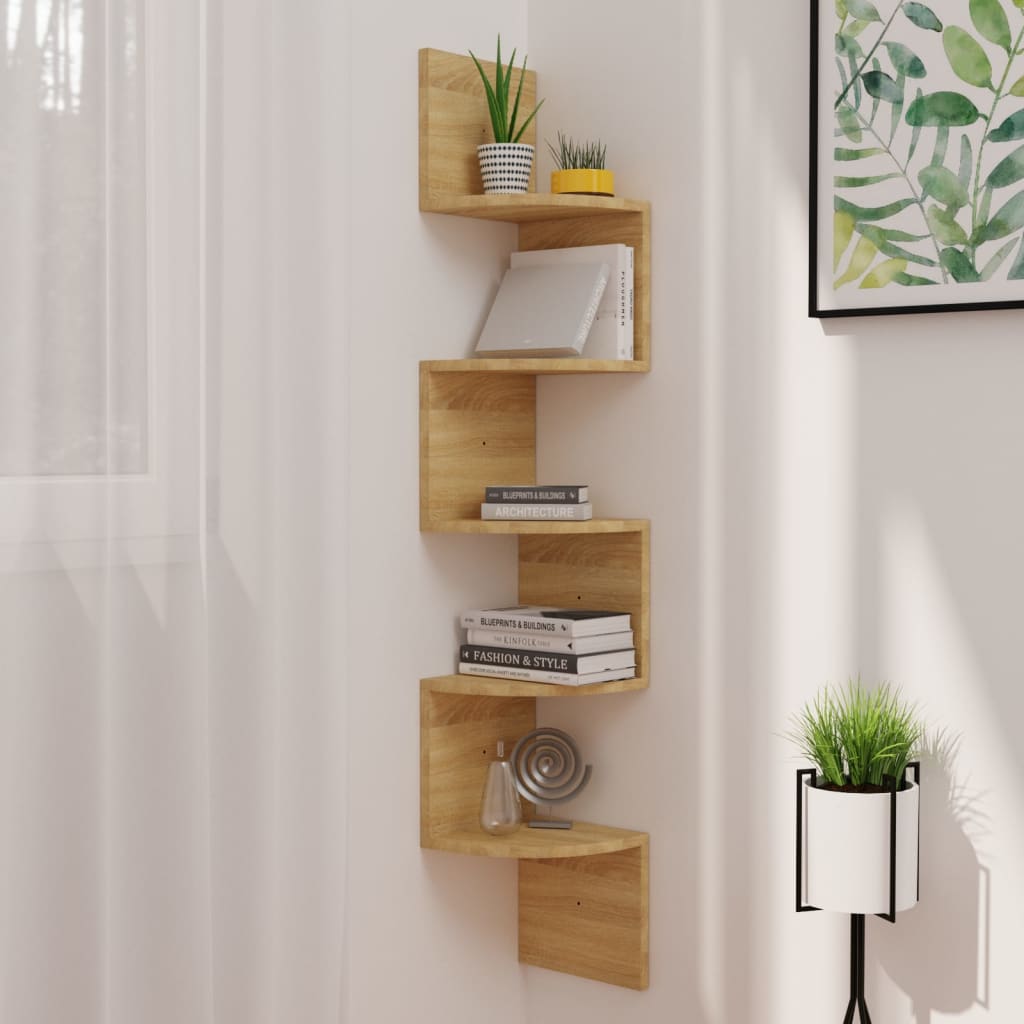 vidaXL Wall Corner Shelf 5-Tier Floating Shelf Wall Mounted Display Shelf-11