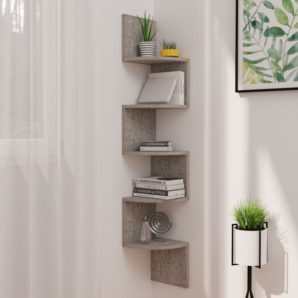 vidaXL Wall Corner Shelf 5-Tier Floating Shelf Wall Mounted Display Shelf-7