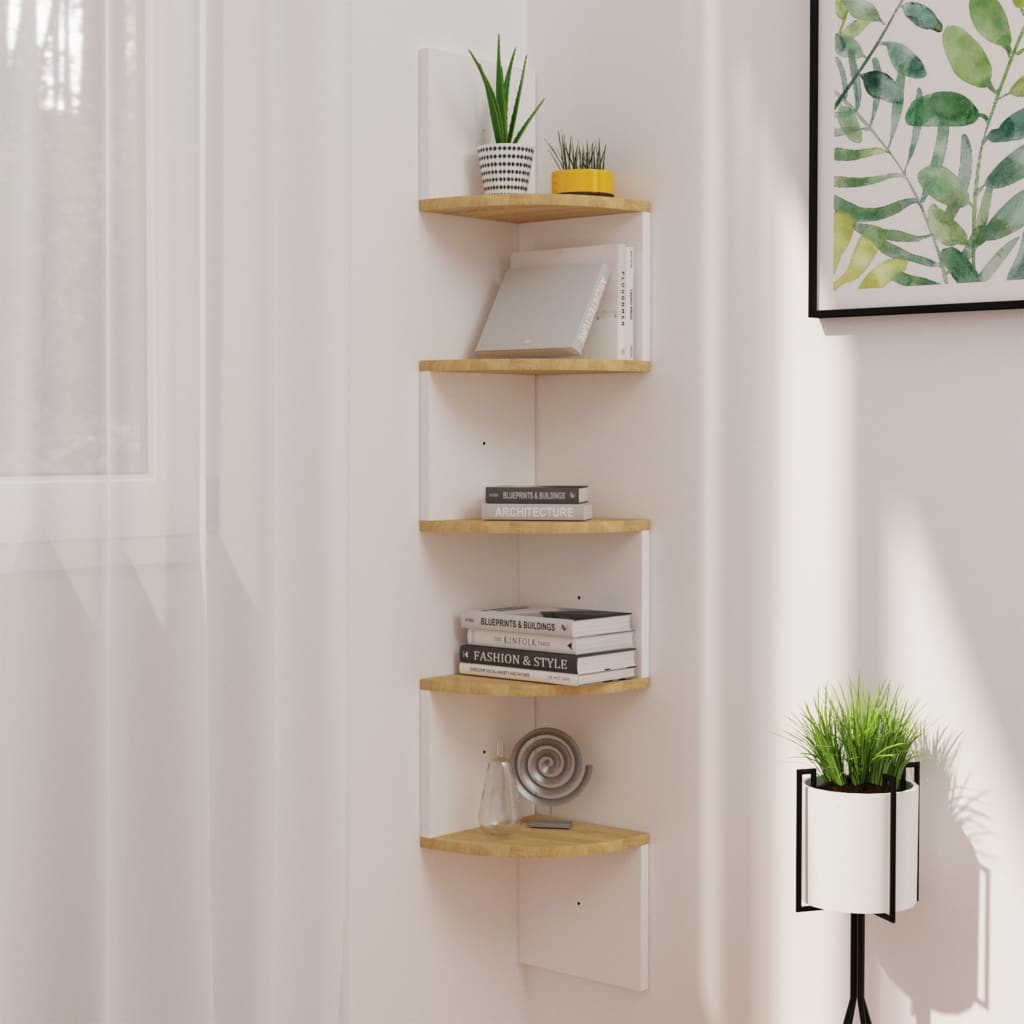 vidaXL Wall Corner Shelf 5-Tier Floating Shelf Wall Mounted Display Shelf-12