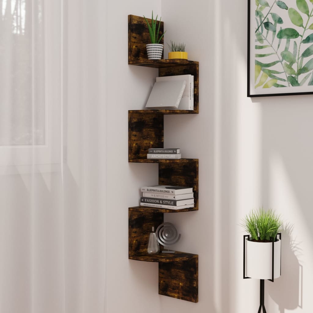 vidaXL Wall Corner Shelf 5-Tier Floating Shelf Wall Mounted Display Shelf-10