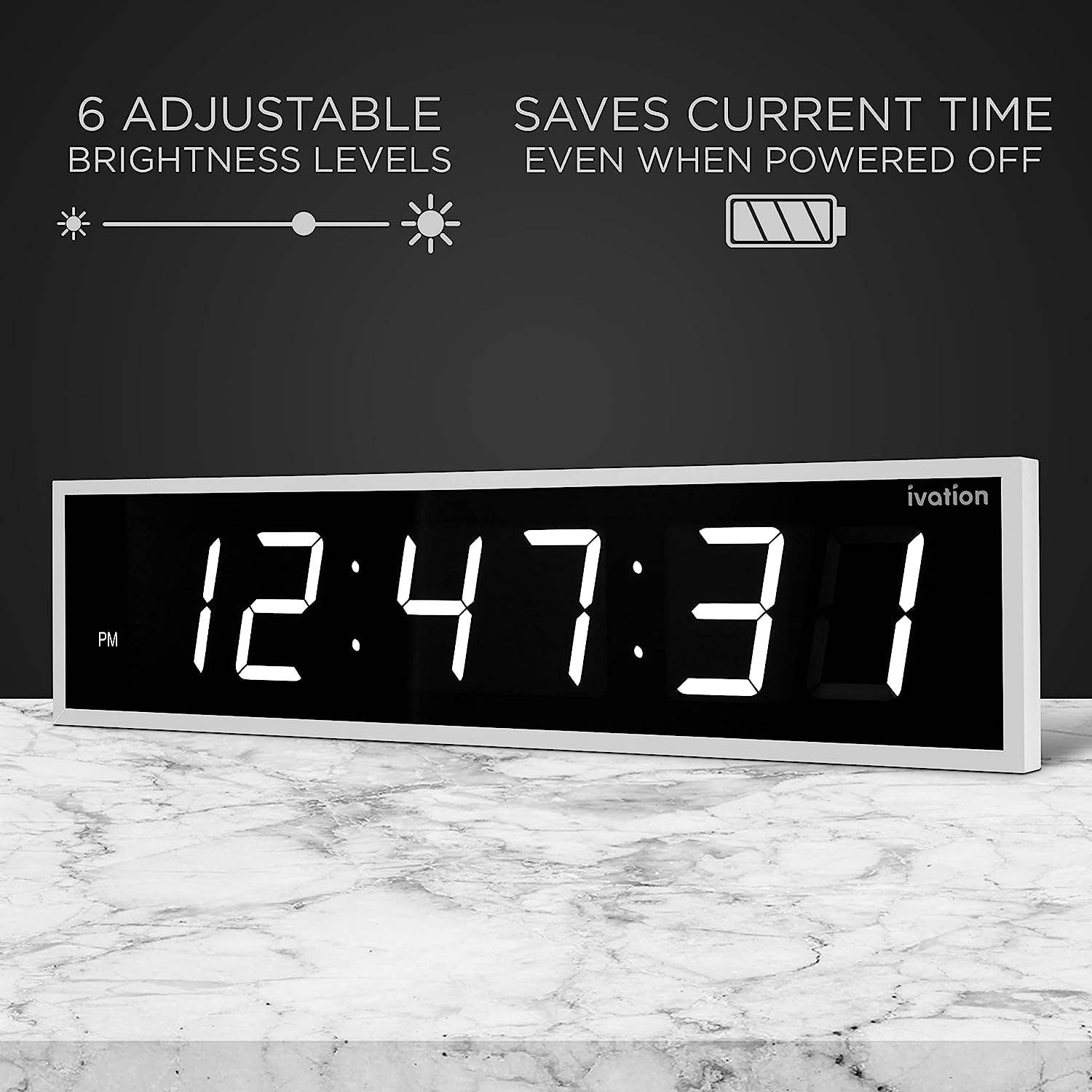 Ivation Large Digital LED Wall Clock | 8