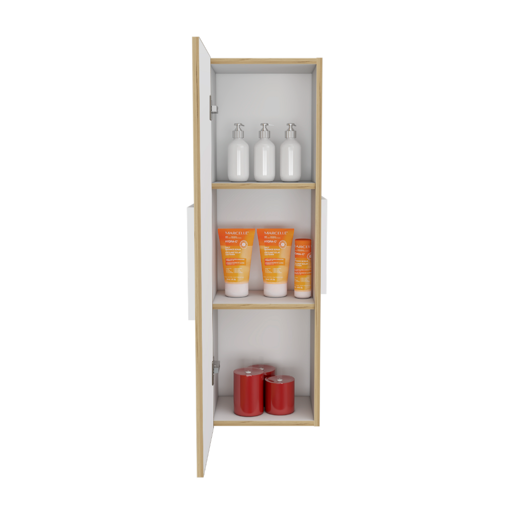 Medicine Cabinet Artic, Three Shelves, Single Door, White / Light Oak Finish-2