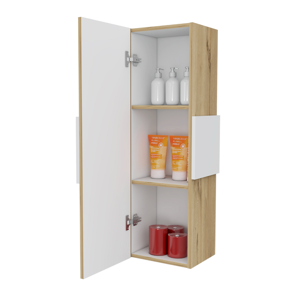 Medicine Cabinet Artic, Three Shelves, Single Door, White / Light Oak Finish-4