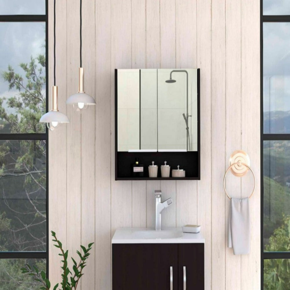 Medicine Cabinet with Mirror  Lexington,Three Internal Shelves, Black Wengue Finish-0