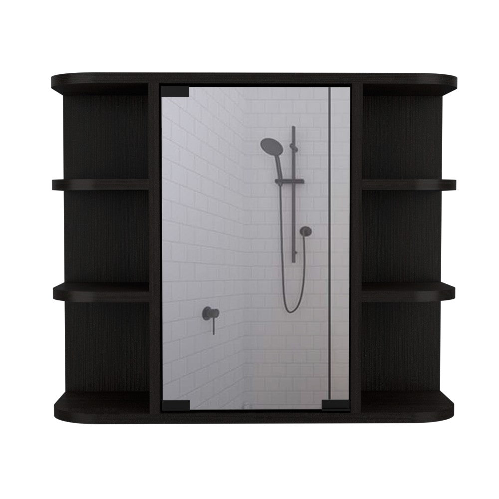 Medicine Cabinet Milano,Six External Shelves Mirror, Black Wengue Finish-2