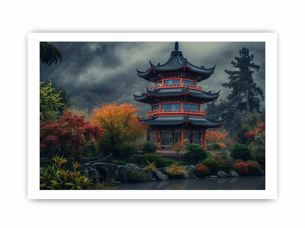 Maple Mountain Pagoda Framed Print-3