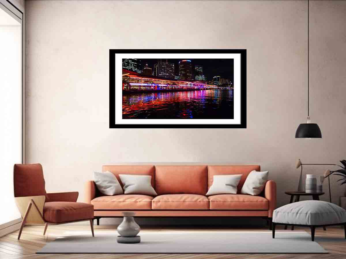 Darling Harbour Sydney Night Framed Print-4