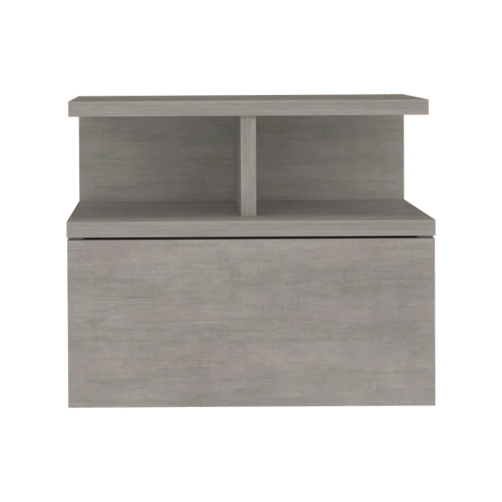 Floating Nightstand Flopini with 1-Drawer and Shelves, Concrete Gray Finish-2