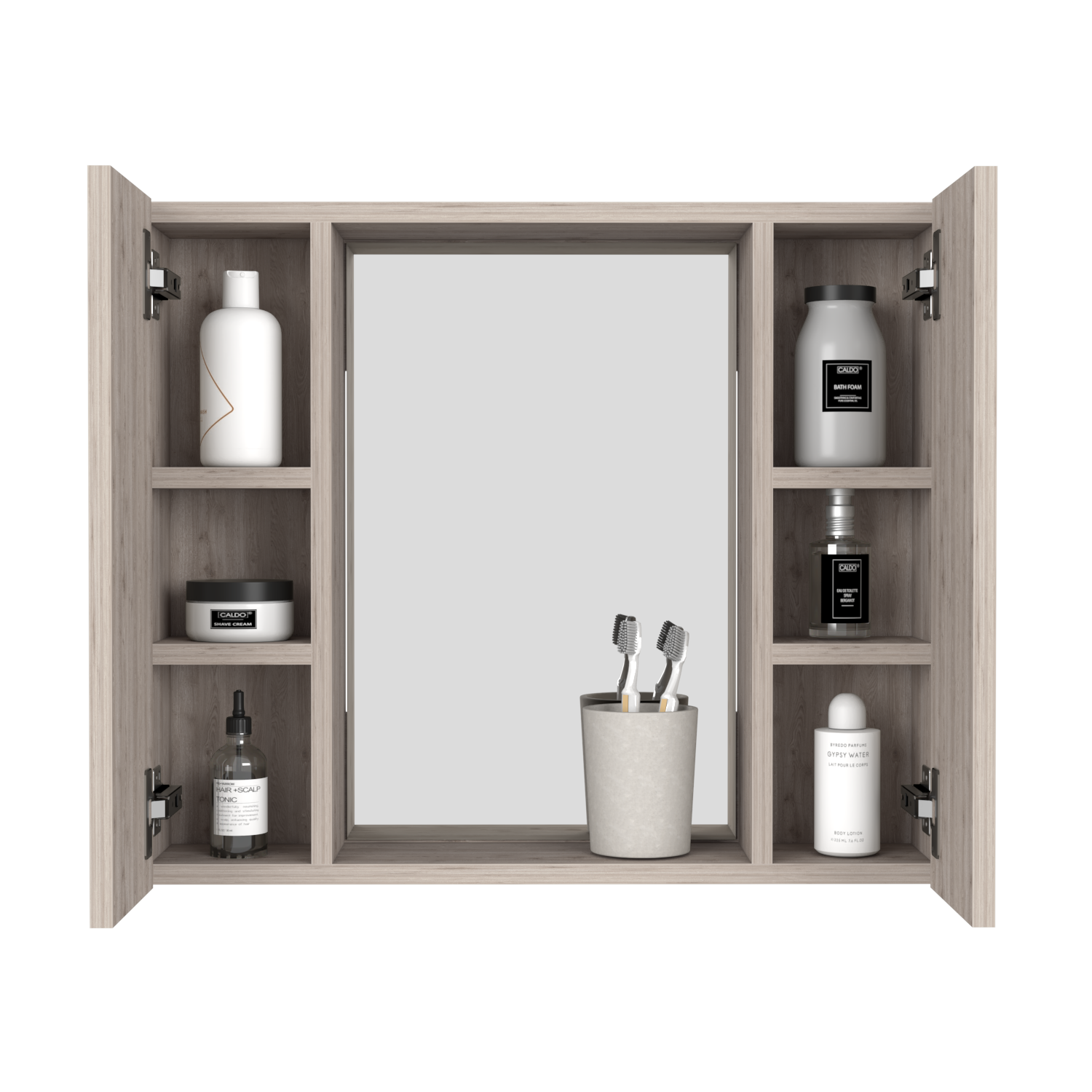 Medicine Cabinet Hops, Double Door, Mirror, One External Shelf, Light Gray Finish-2