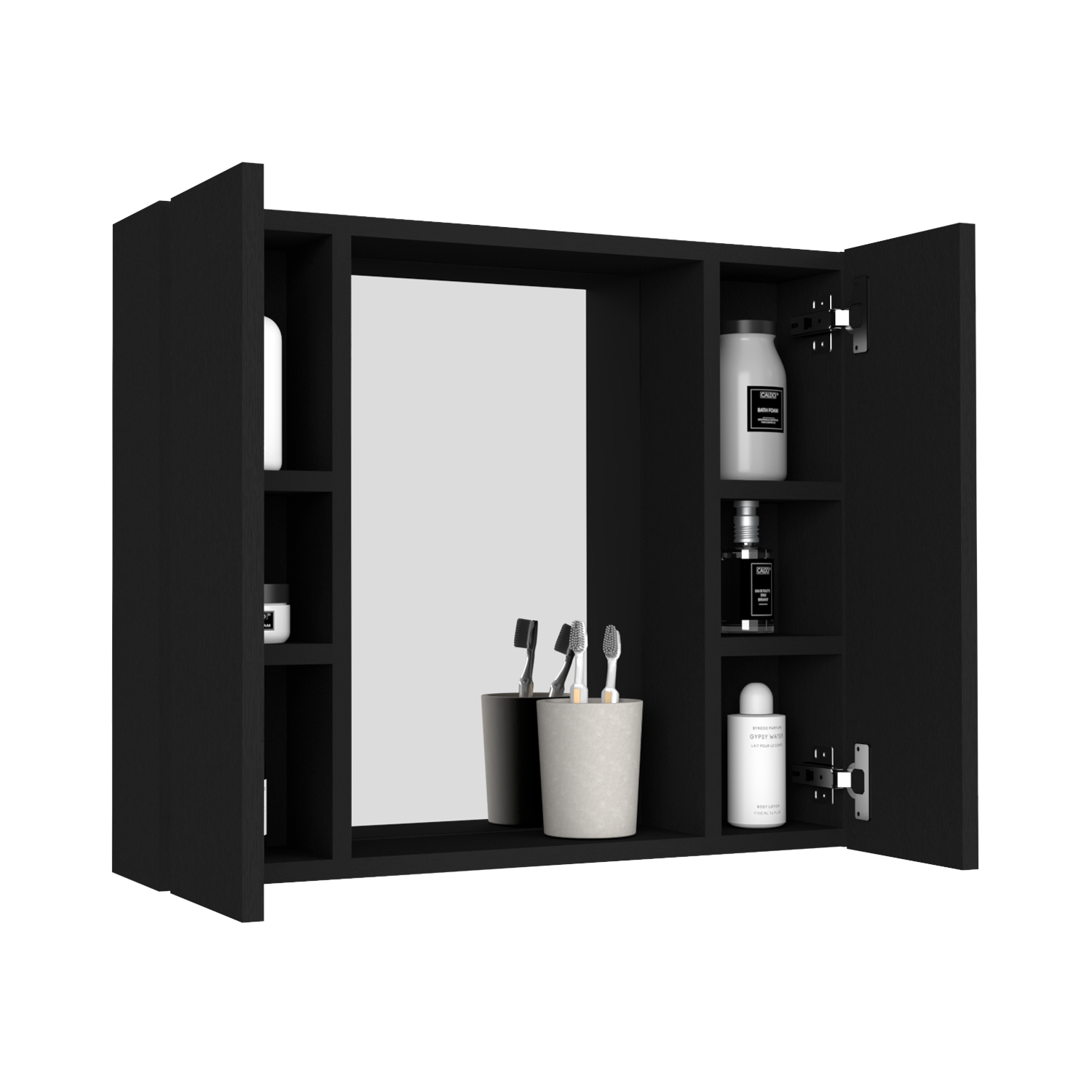 Medicine Cabinet Hops, Double Door, Mirror, One External Shelf, Black Wengue Finish-3