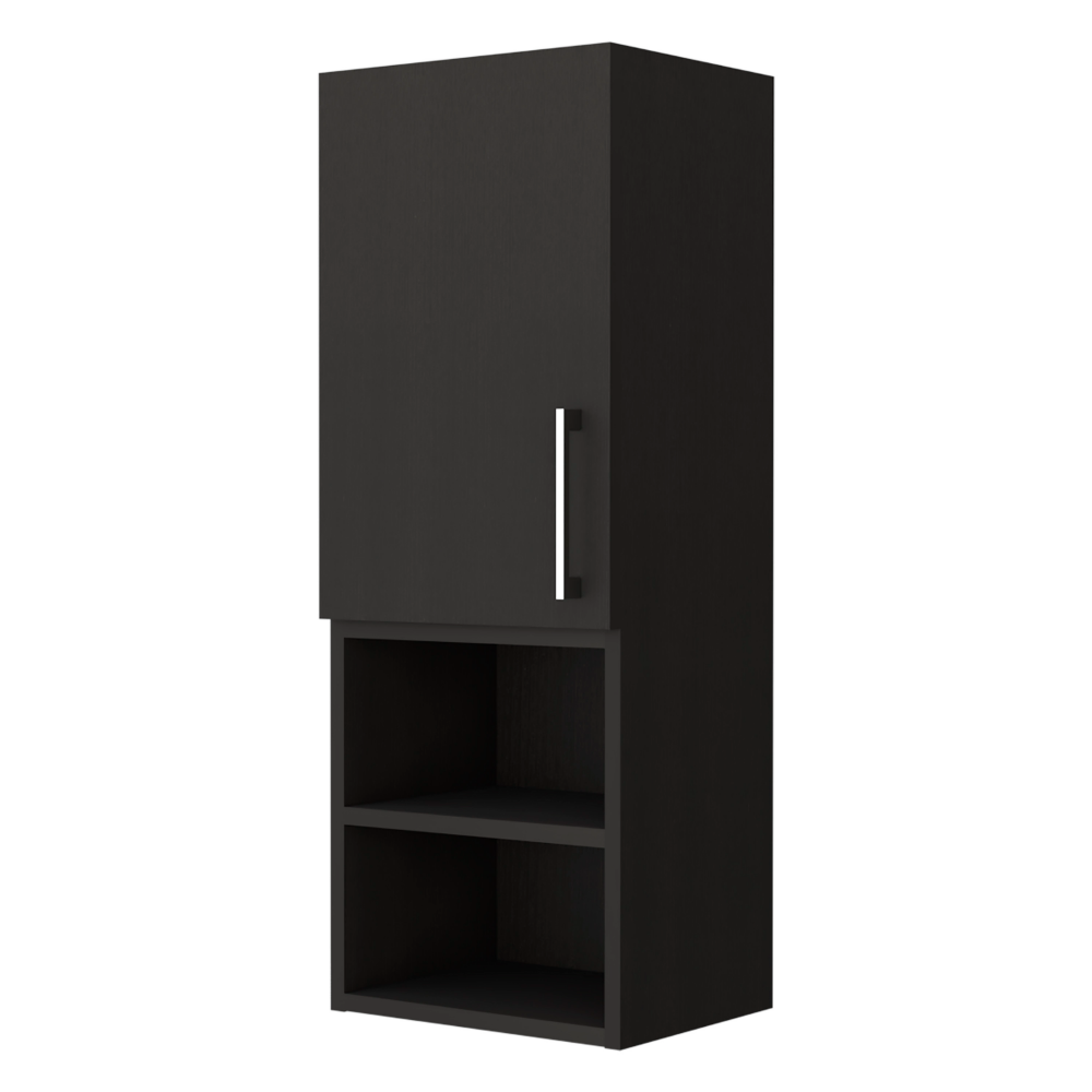 Medicine Cabinet Jozz, Two External Shelves, Metal Handle, Single Door, Black Wengue Finish-3