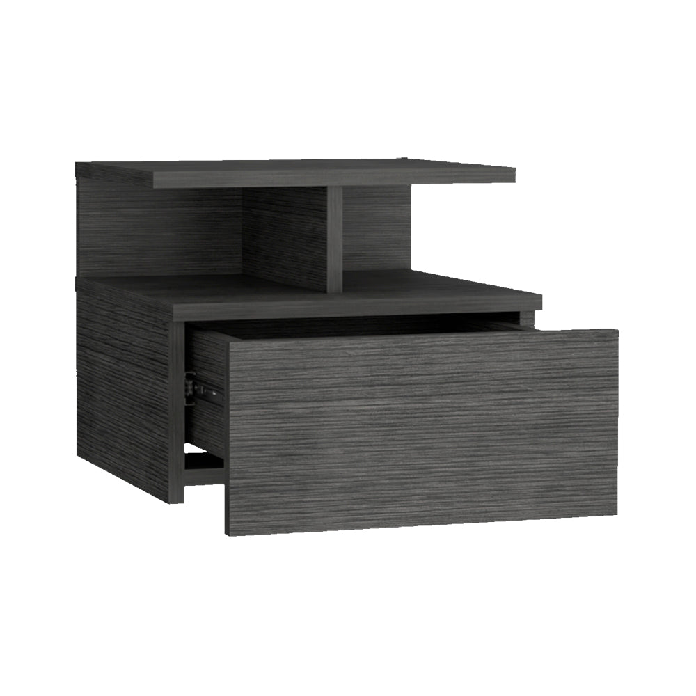 Floating Nightstand  Flopini with 1-Drawer and Shelves, Smokey Oak Finish-3