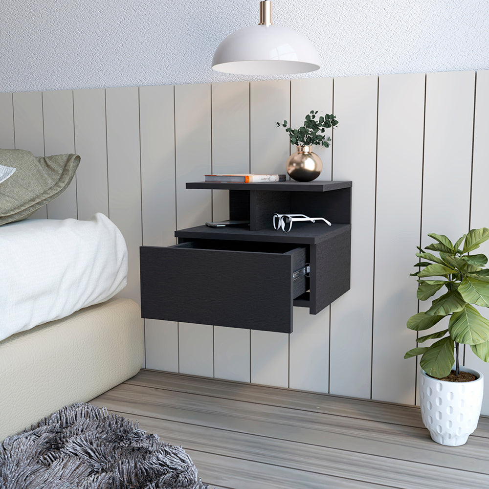 Floating Nightstand Flopini, One Drawer, Black Wengue Finish-1