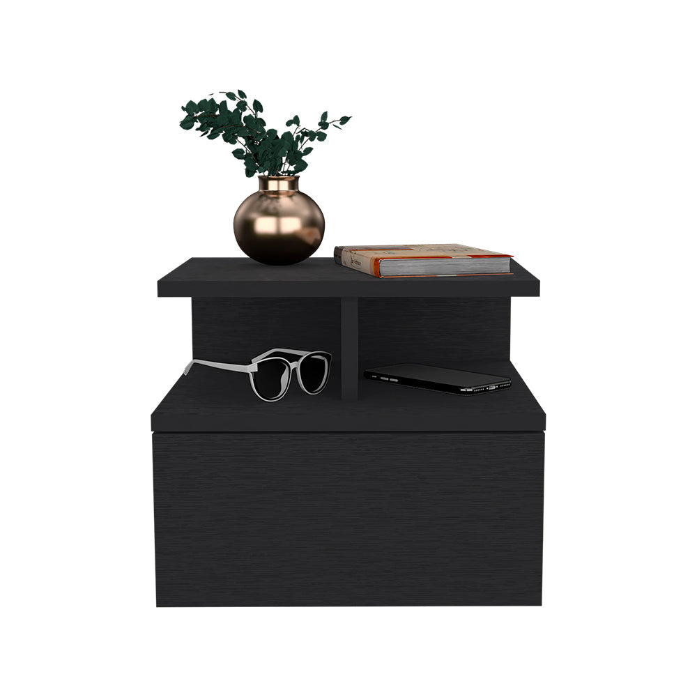 Floating Nightstand Flopini, One Drawer, Black Wengue Finish-2