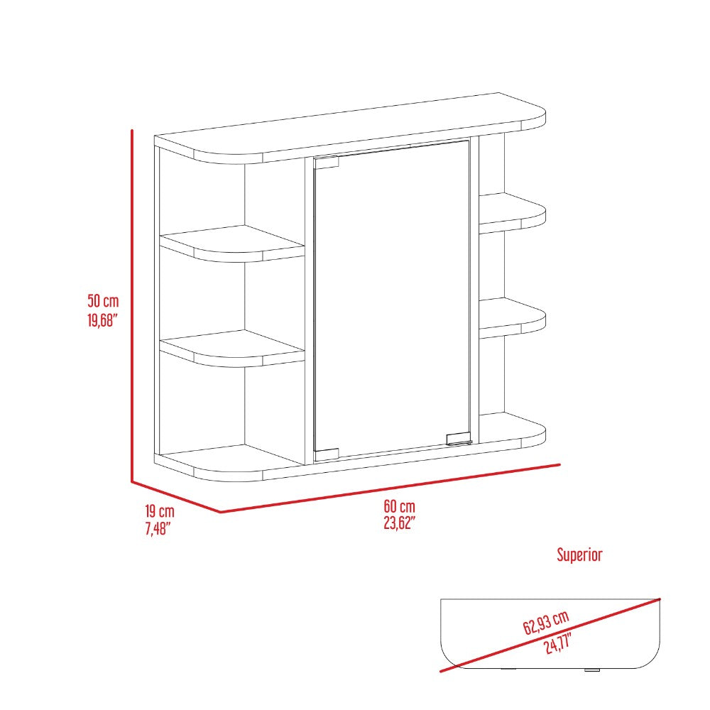 Medicine Cabinet Milano, Six External Shelves Mirror, White Finish-4