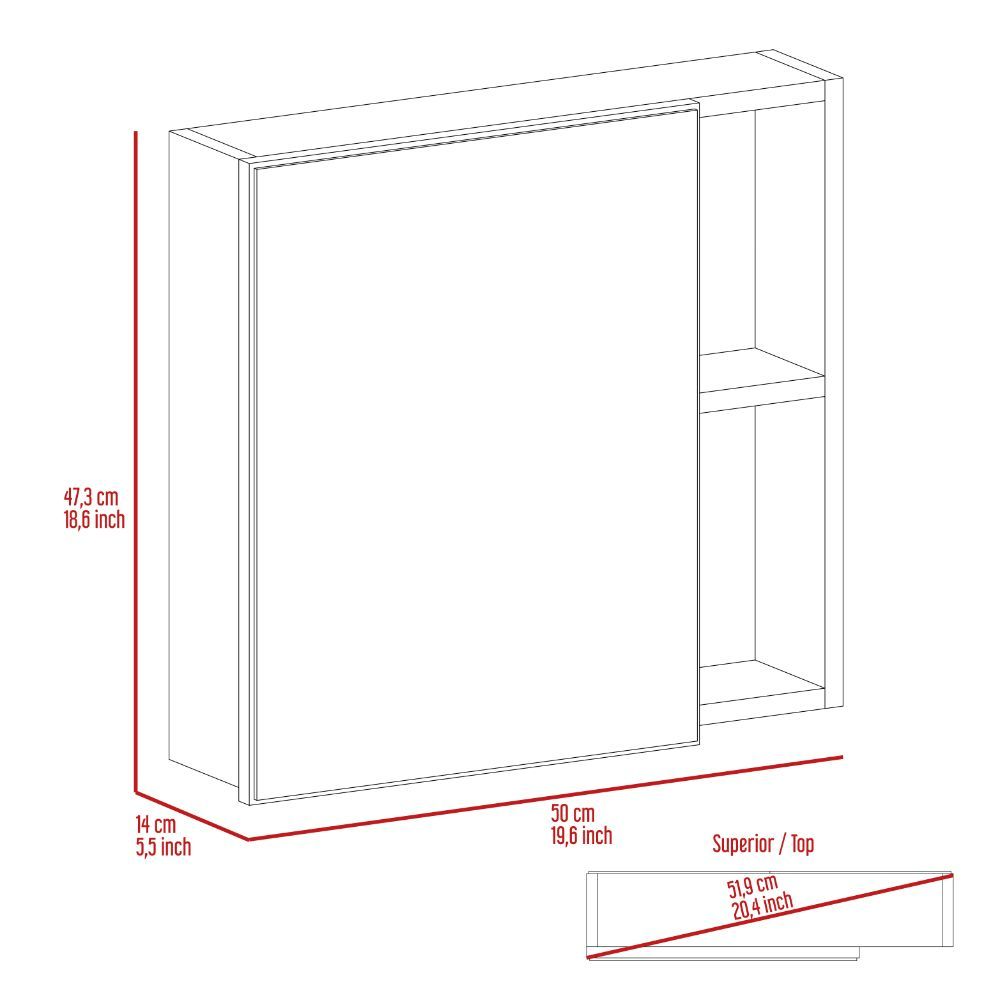 Medicine Cabinet Viking, Three Internal Shelves, Single Door, Two External Shelves, Black Wengue Finish-4