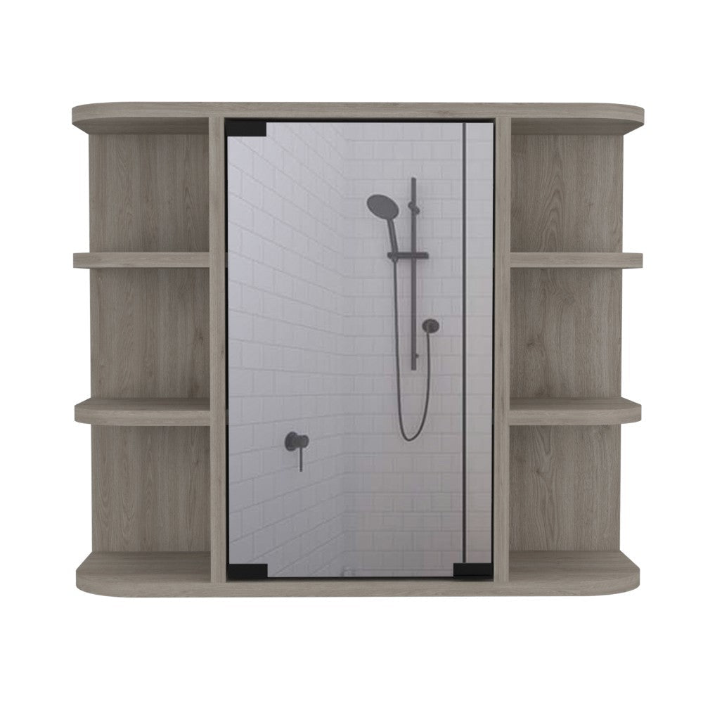 Medicine Cabinet Milano, Six External Shelves Mirror, Light Gray Finish-2