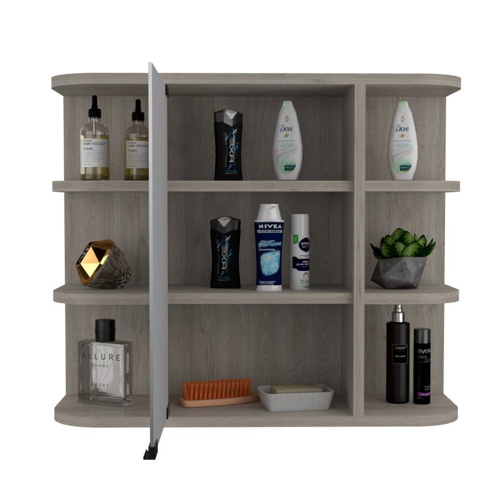 Medicine Cabinet Milano, Six External Shelves Mirror, Light Gray Finish-3