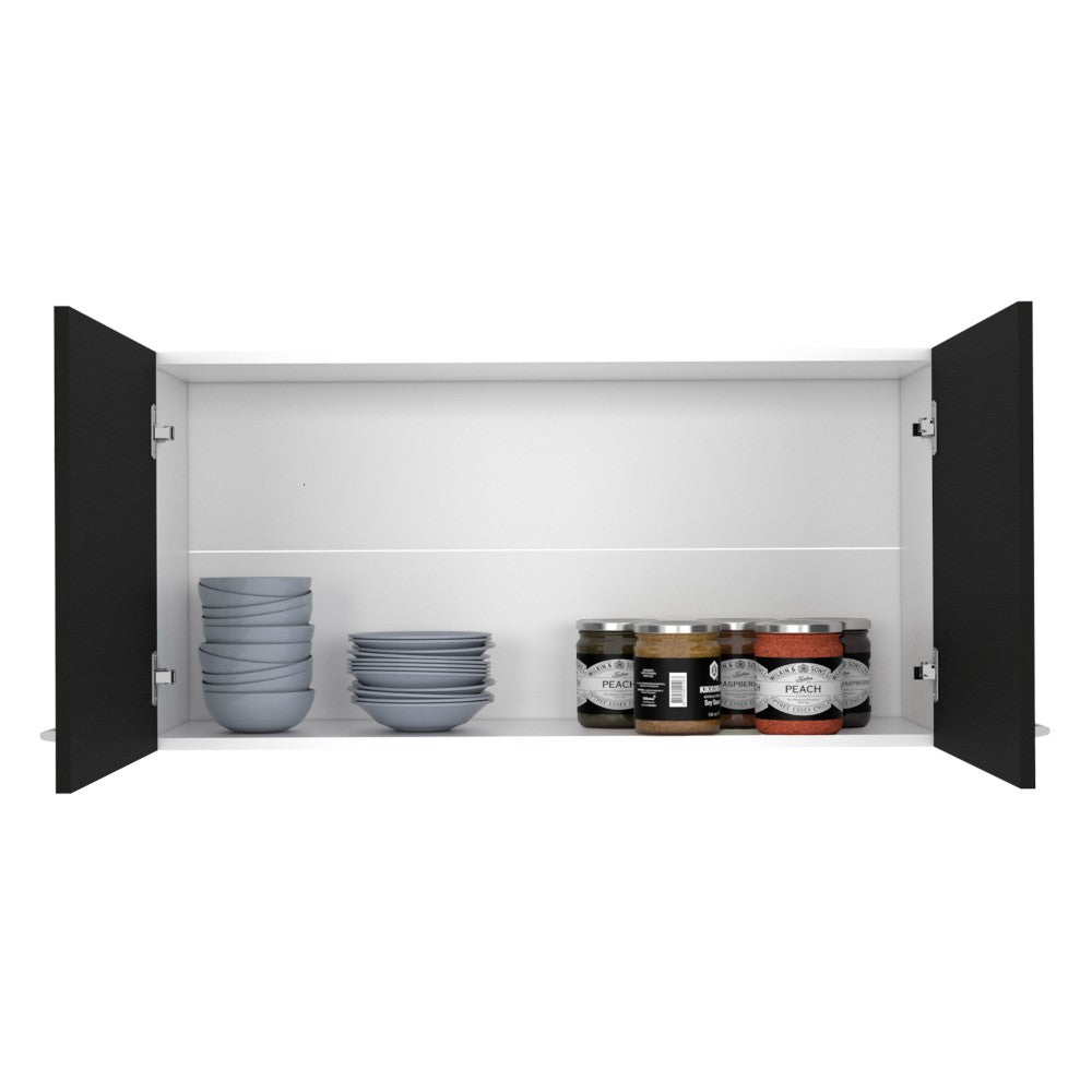 Wall Cabinet Toran, Two Shelves, Double Door, Black Wengue Finish-3