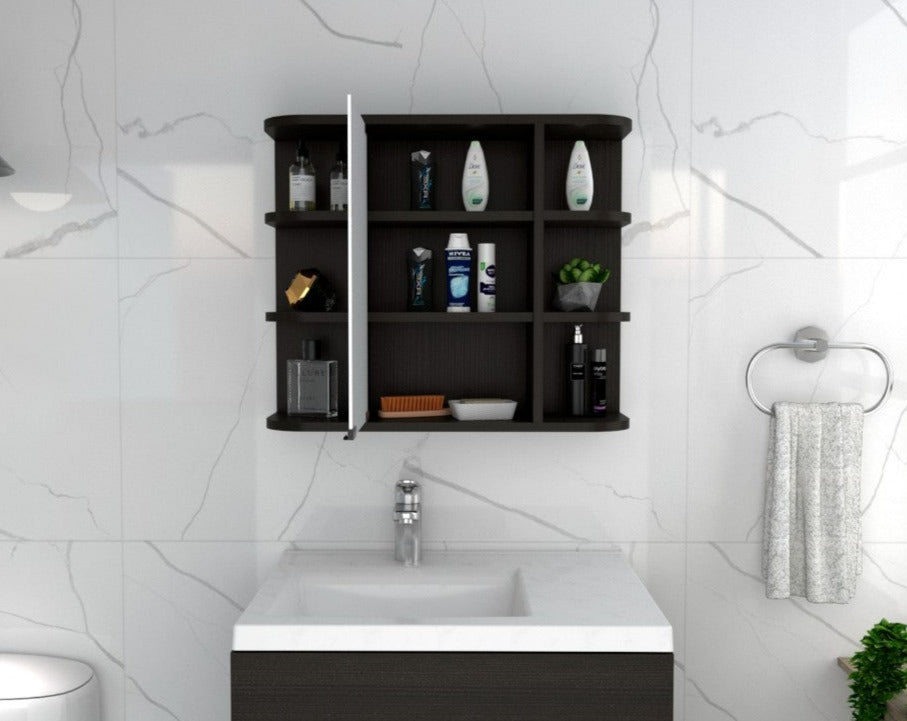 Medicine Cabinet Milano,Six External Shelves Mirror, Black Wengue Finish-1