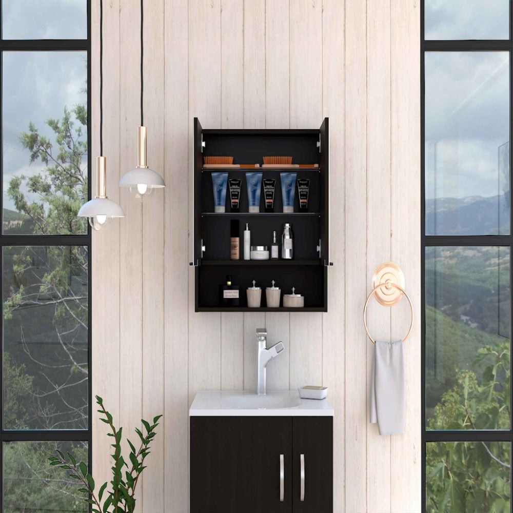 Medicine Cabinet with Mirror  Lexington,Three Internal Shelves, Black Wengue Finish-1