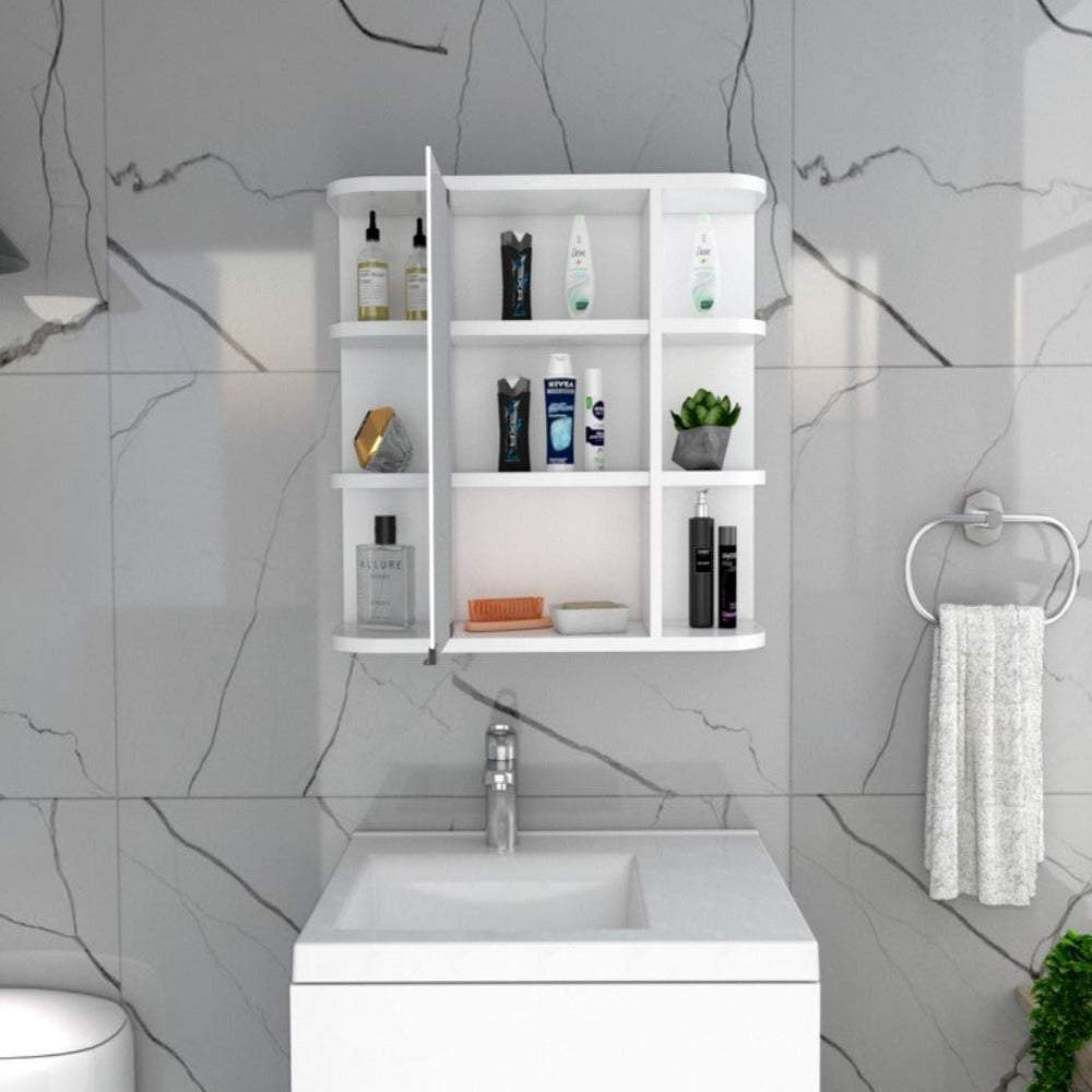 Medicine Cabinet Milano, Six External Shelves Mirror, White Finish-1