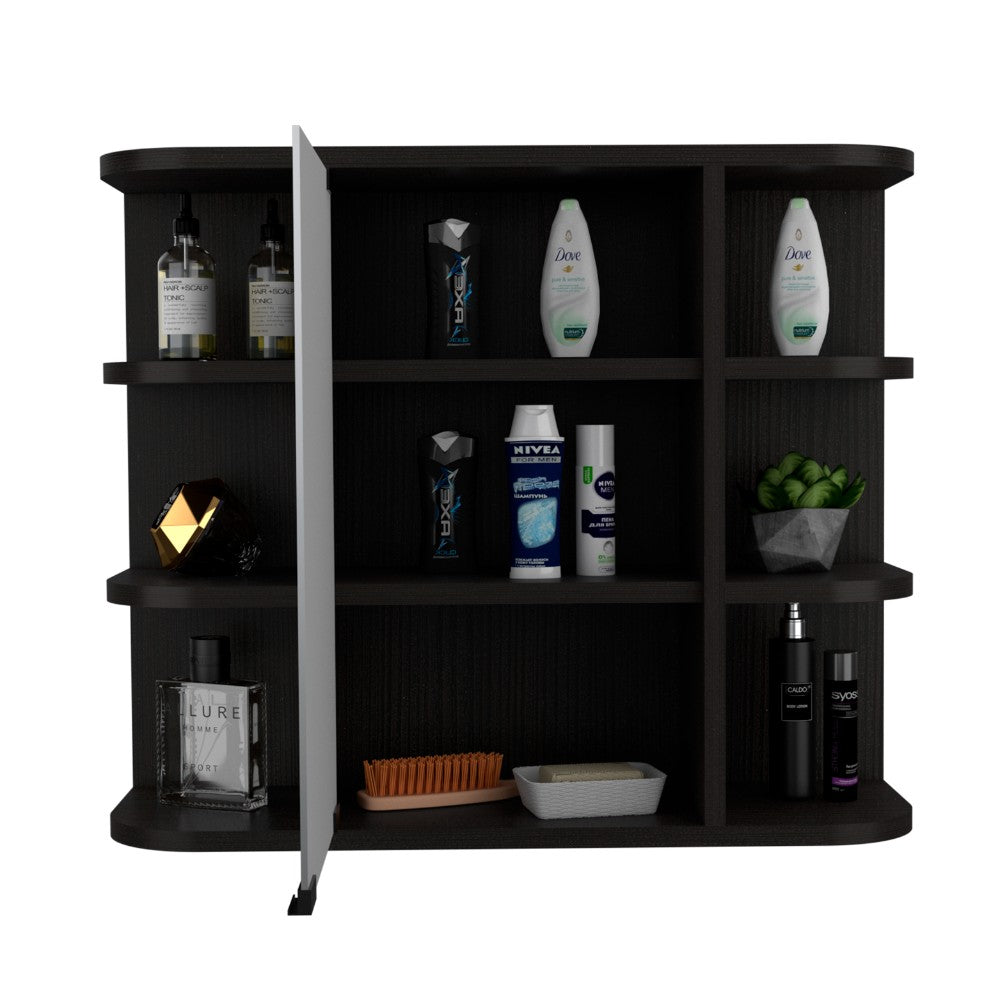 Medicine Cabinet Milano,Six External Shelves Mirror, Black Wengue Finish-3