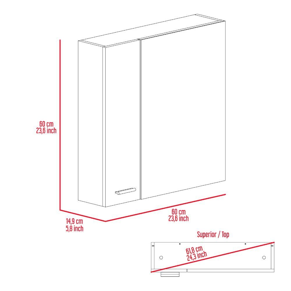 Medicine Cabinet Prague, Four Internal Shelves, Single Door, Black Wengue Finish-4