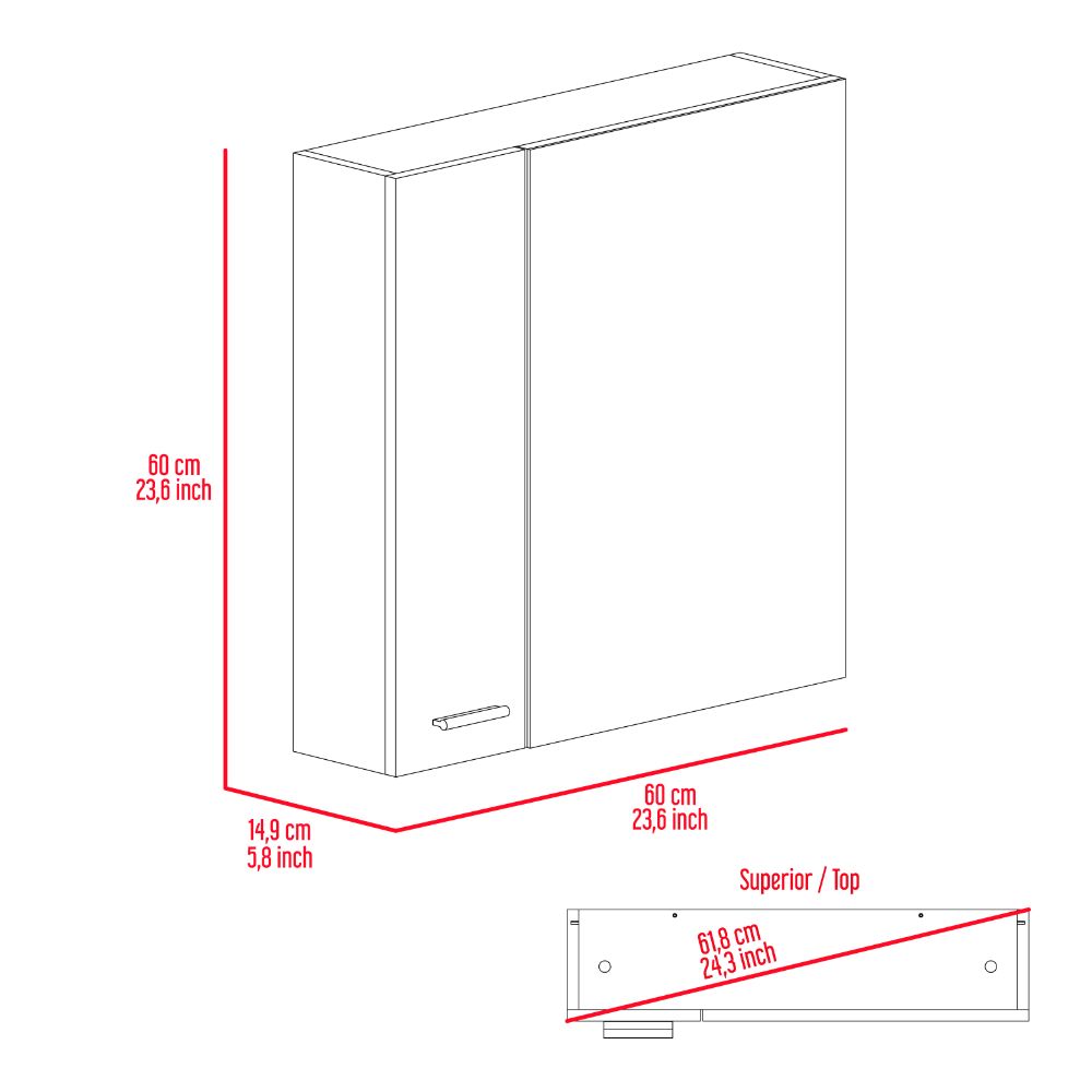 Medicine Cabinet Prague, Four Internal Shelves, Single Door, White Finish-4