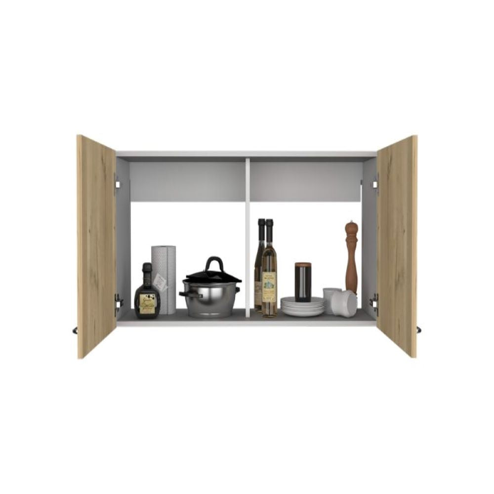 Wall Cabinet Toran, Two Shelves, Double Door, White / Light Oak Finish-3