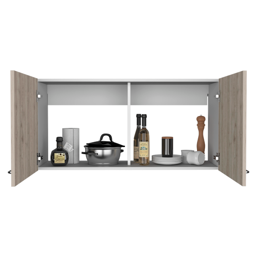 Wall Cabinet Toran, Two Shelves, Double Door, White / Light Gray Finish-3