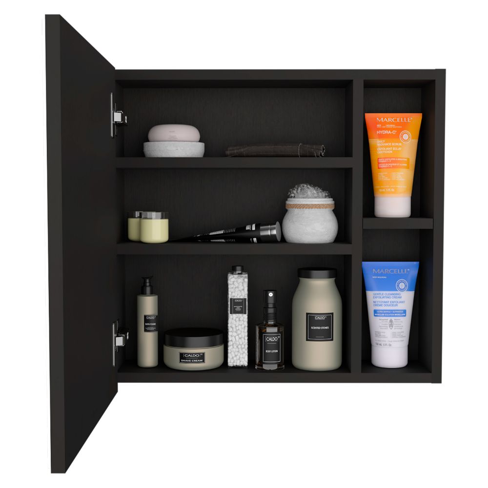 Medicine Cabinet Viking, Three Internal Shelves, Single Door, Two External Shelves, Black Wengue Finish-2